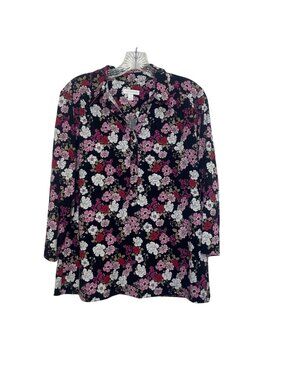 Charter Club Floral Print Blouse Shirt Long Sleeve Large Black Pink